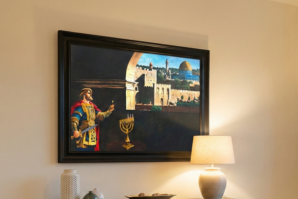 Judas Maccabeus & Modern Jerusalem Art | The Origin of Hanukkah Framed Canvas