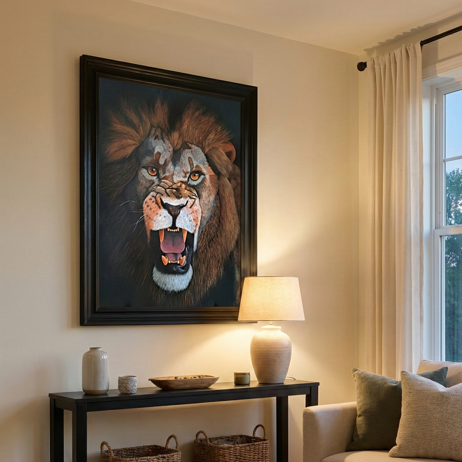 Screaming Lion Framed canvas Poster